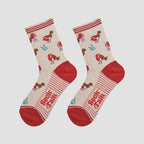 Bamboo Socks - Cream/Red, Christmas Robin (UK 3-7)