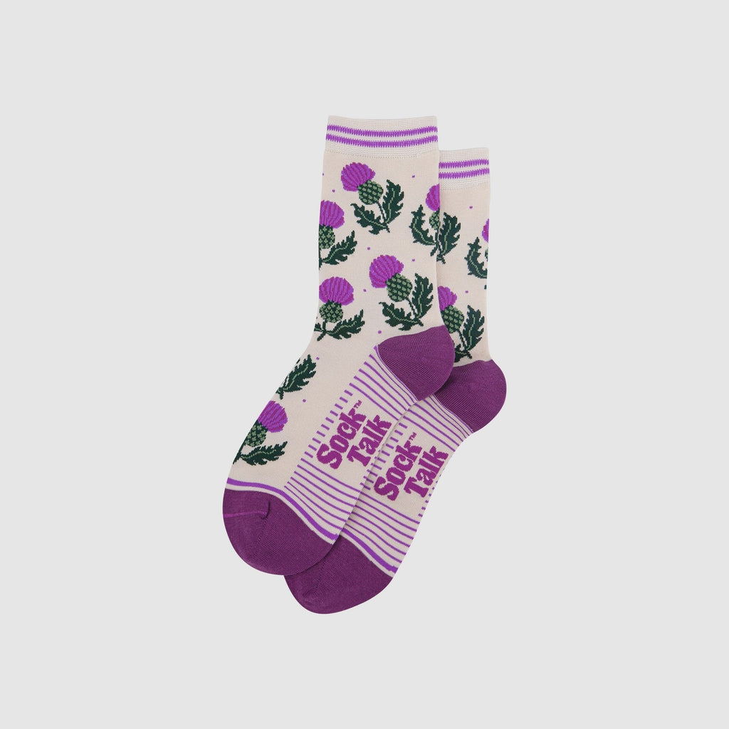 Scottish Thistles Bamboo Socks in Cream (UK3-7)
