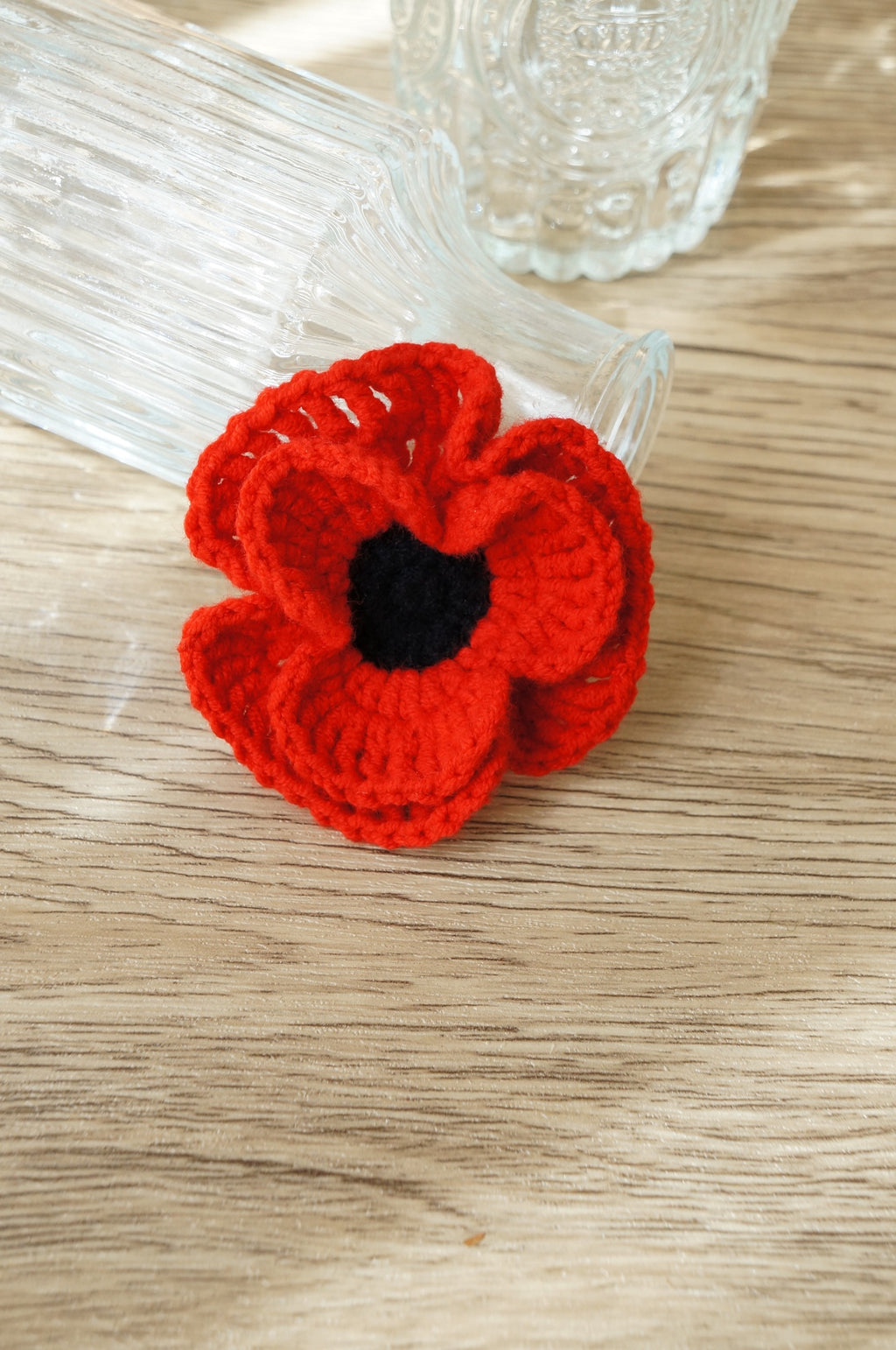 Crochet Hug - Handmade Crochet Red Poppy Brooch