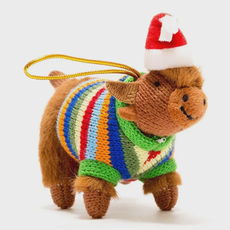 Highland Cow Christmas Hanging Decoration, Knitted Jumper