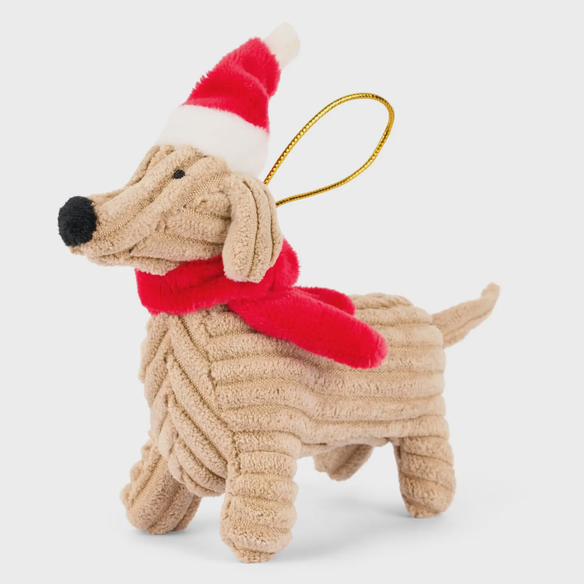 Sausage Dog Christmas Decoration, Brown Corduroy
