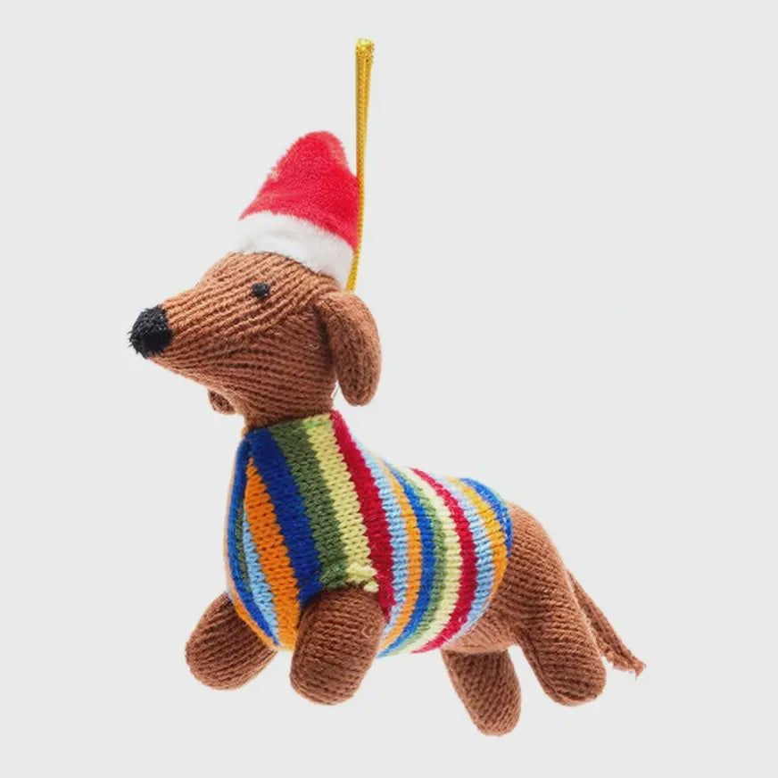 Sausage Dog Christmas Decoration, Knitted Dachshund Decor
