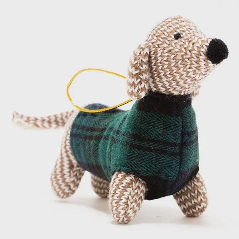Sausage Dog in Tartan Jumper Hanging Decoration, Plaid
