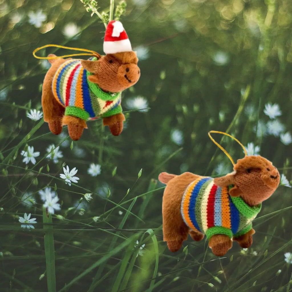 Highland Cow Christmas Hanging Decoration, Knitted Jumper