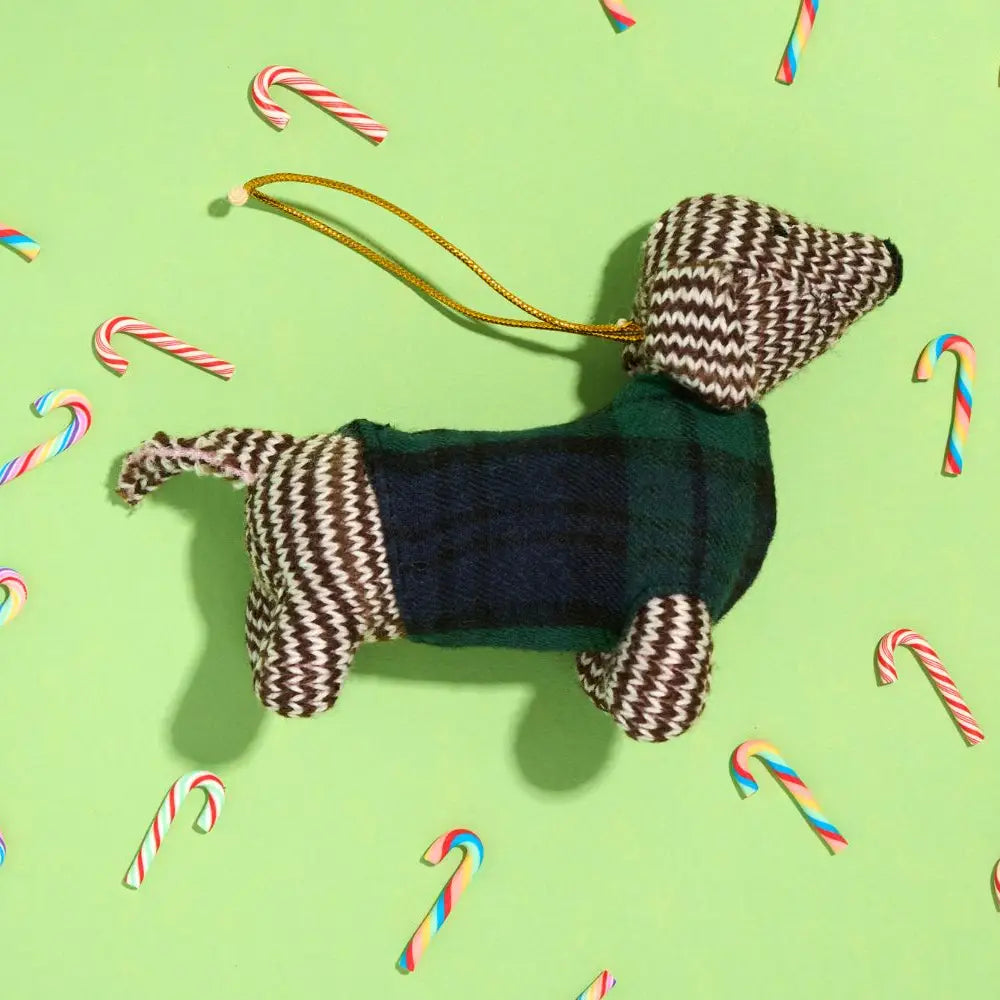 Sausage Dog in Tartan Jumper Hanging Decoration, Plaid