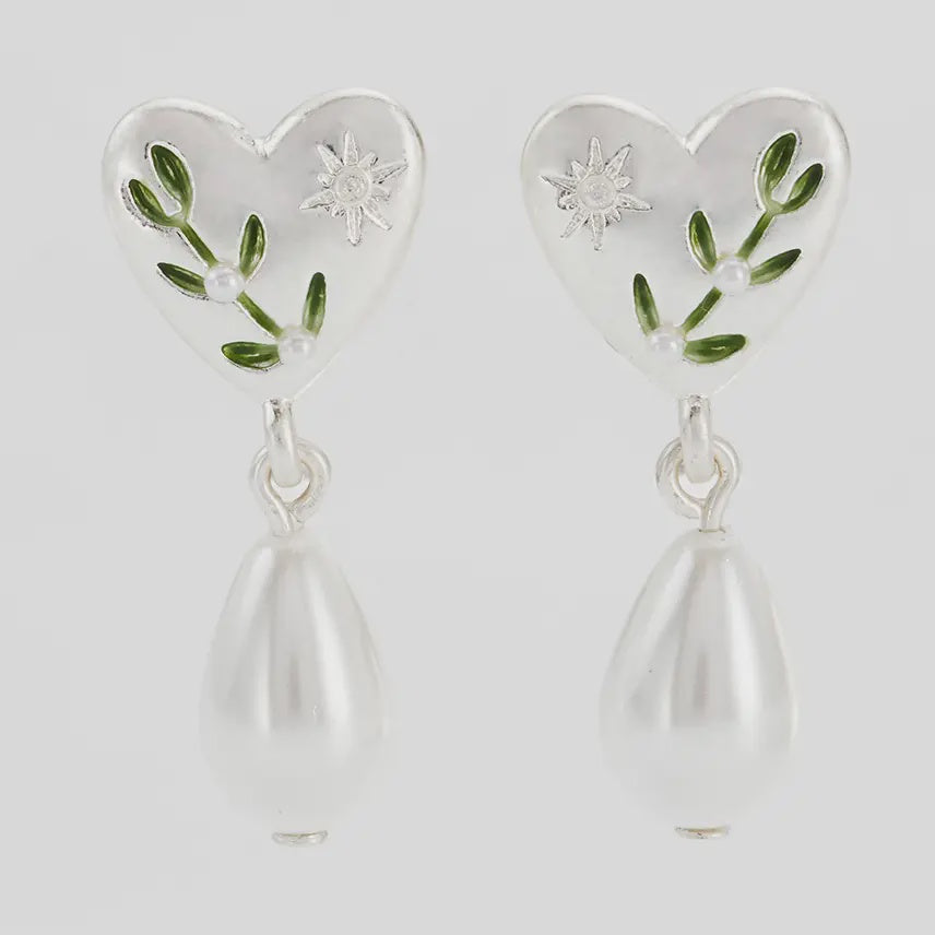 Fable Niva Mistletoe Pear Earrings in Silver