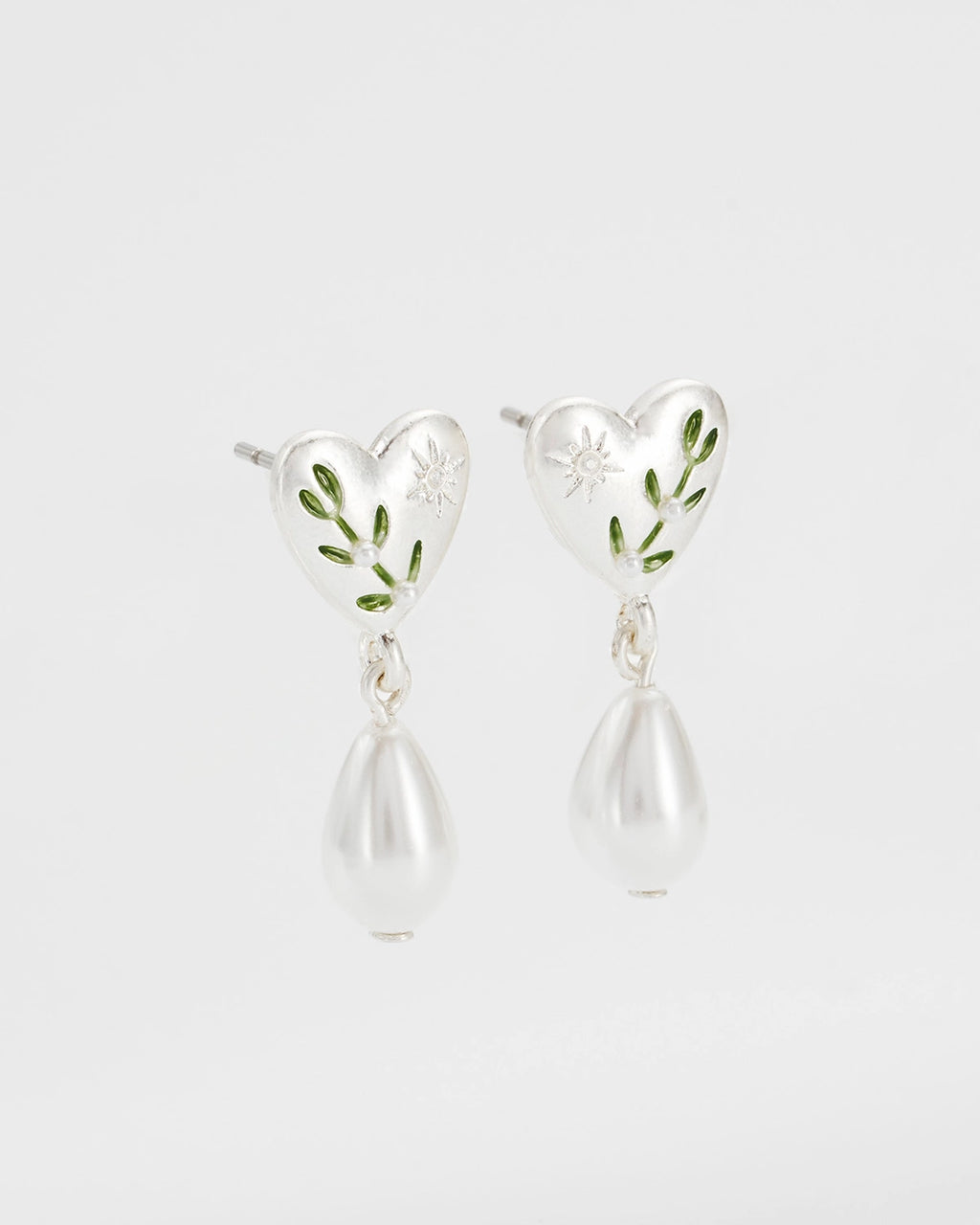Fable Niva Mistletoe Pear Earrings in Silver