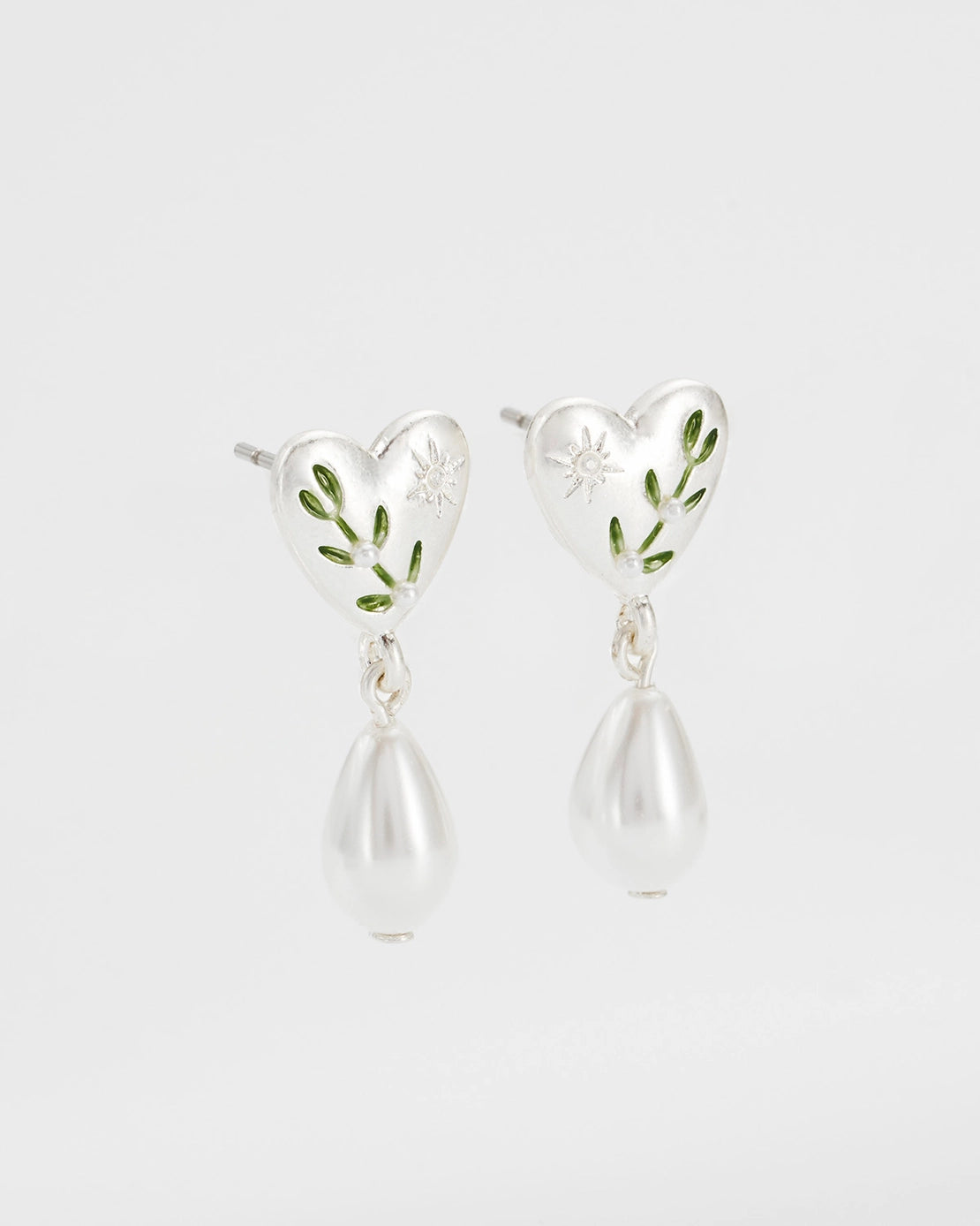 Fable Niva Mistletoe Pear Earrings in Silver