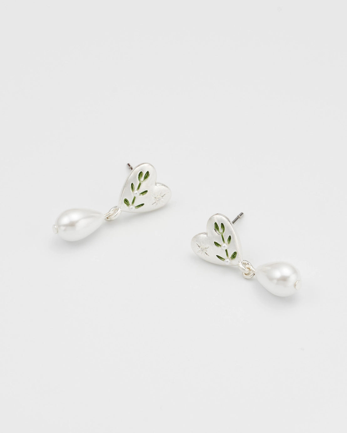 Fable Niva Mistletoe Pear Earrings in Silver