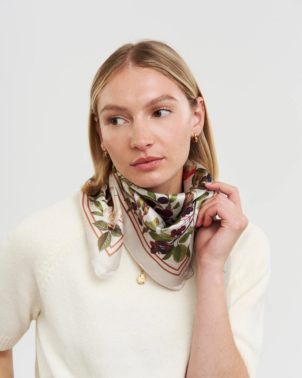 Fable Orla Mushroom Small Square Scarf in Ivory