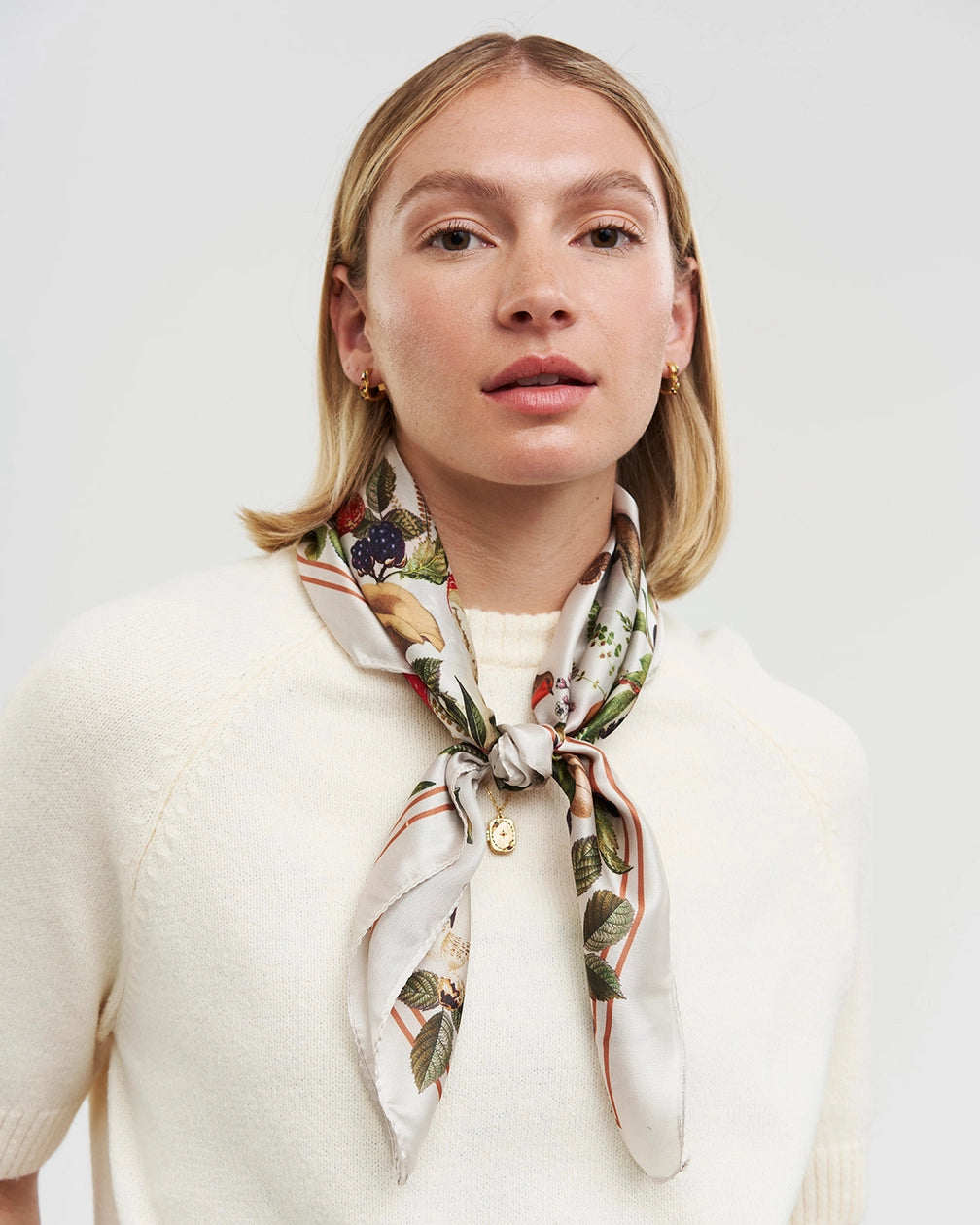 Fable Orla Mushroom Small Square Scarf in Ivory