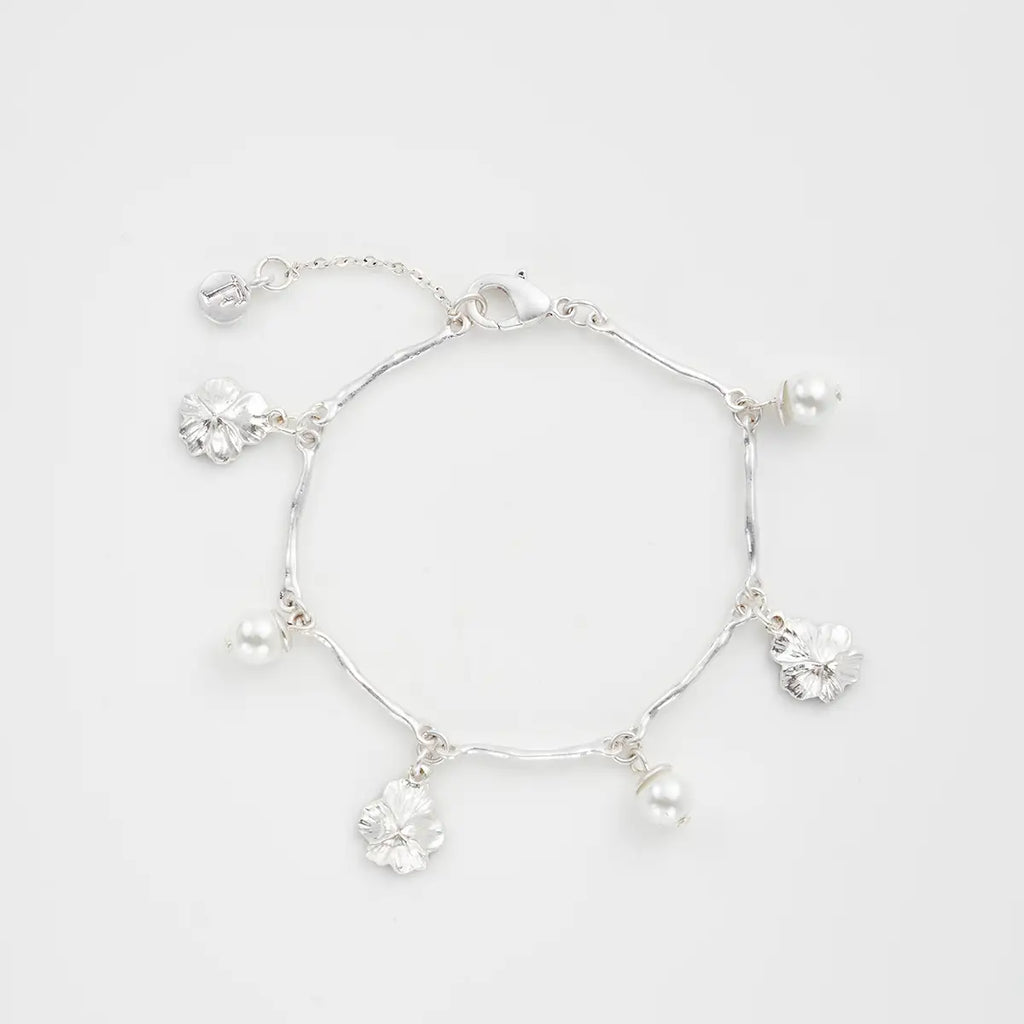 Fable Pansy Pearl Multi Silver Charm Bracelet