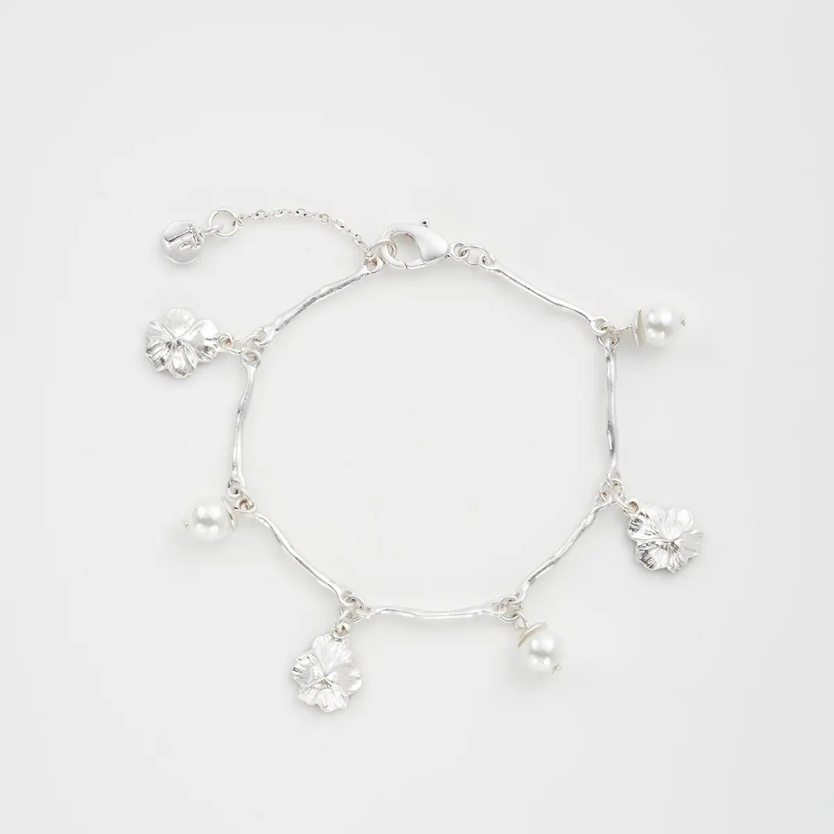 Fable Pansy Pearl Multi Silver Charm Bracelet