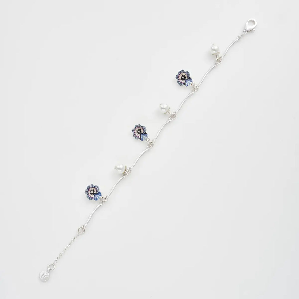 Fable Pansy Pearl Multi Silver Charm Bracelet