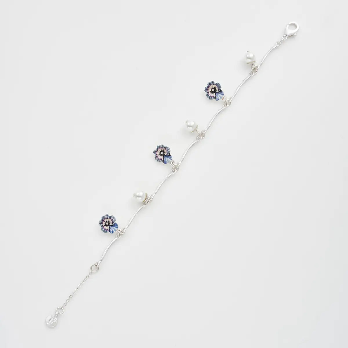 Fable Pansy Pearl Multi Silver Charm Bracelet