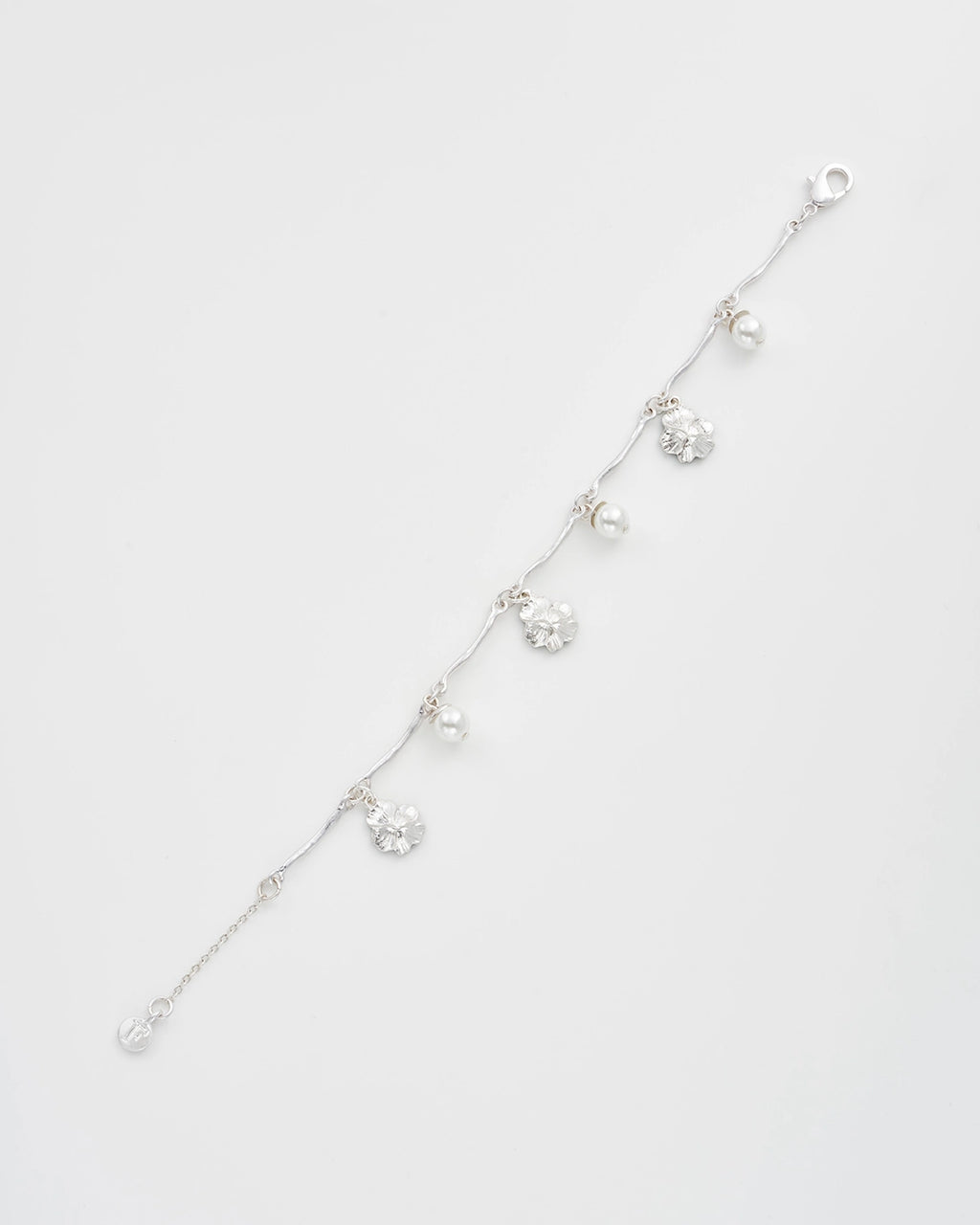 Fable Pansy Pearl Multi Silver Charm Bracelet