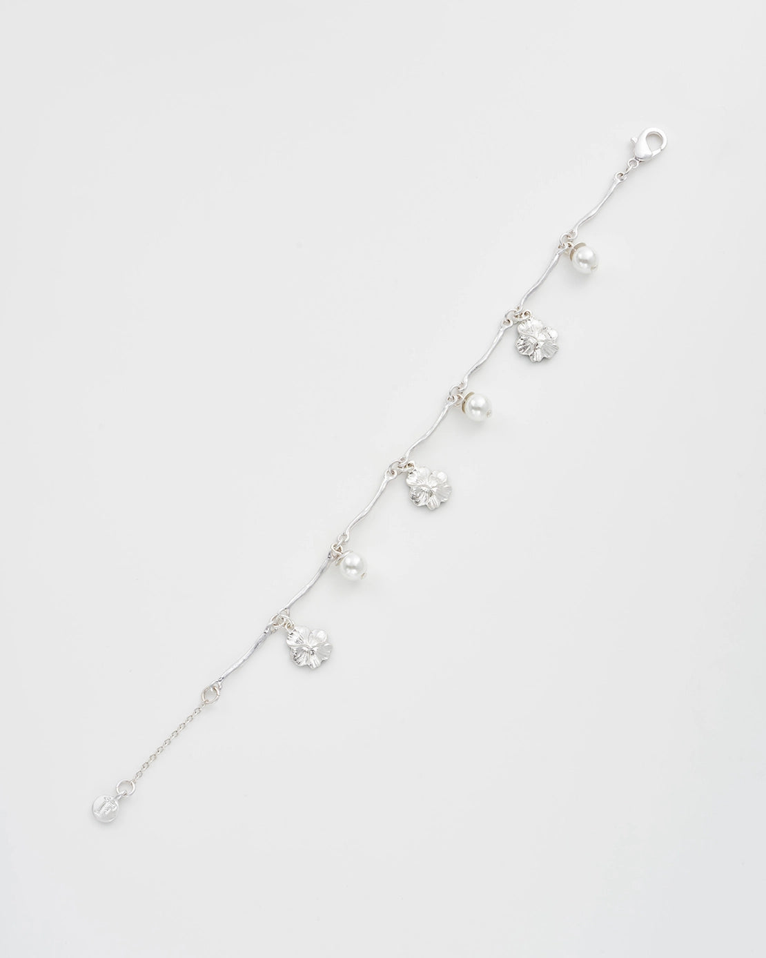 Fable Pansy Pearl Multi Silver Charm Bracelet