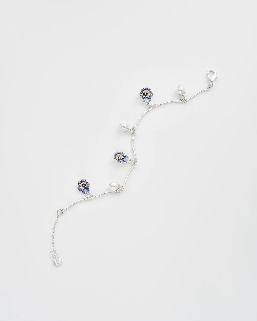 Fable Pansy Pearl Multi Silver Charm Bracelet
