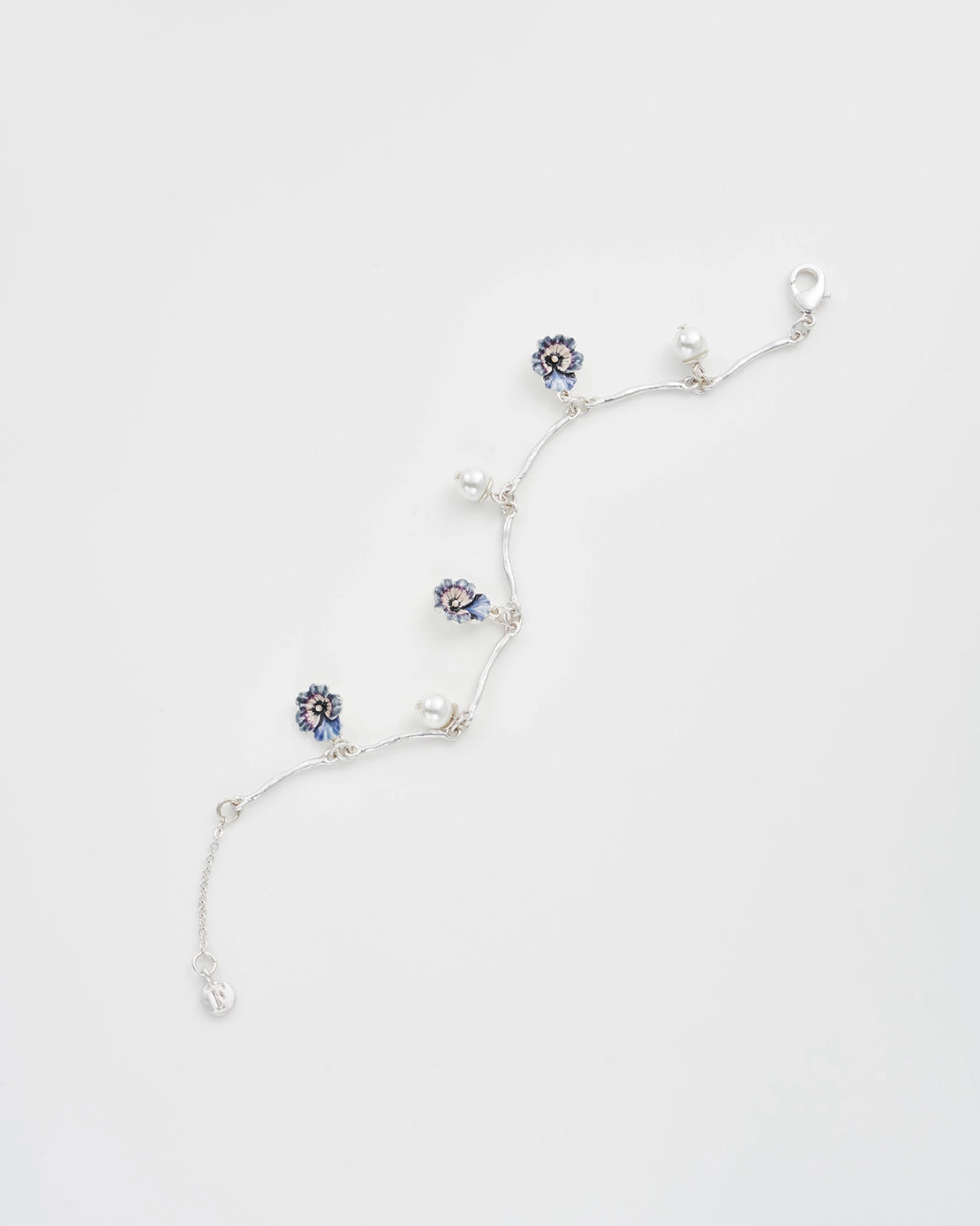 Fable Pansy Pearl Multi Silver Charm Bracelet