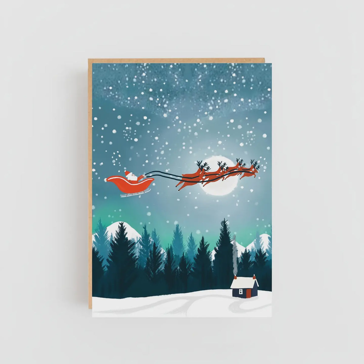 Christmas Santa  Moonscape, Mountains Portrait Greeting Card