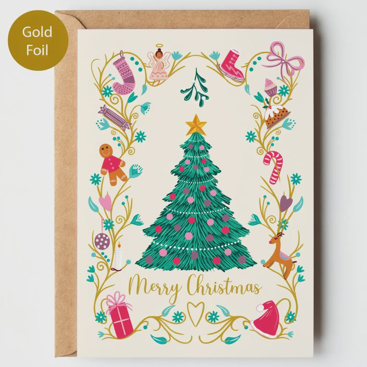 Christmas Card | Folk Christmas Tree | Gold Foil
