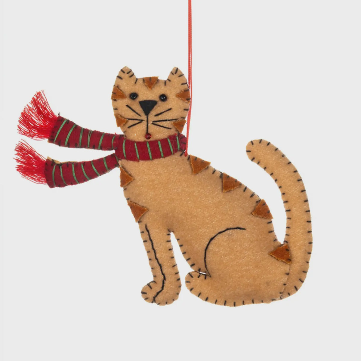 Felt Tabby Cat with Red Scarf