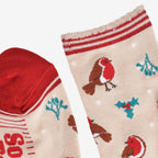 Bamboo Socks - Cream/Red, Christmas Robin (UK 3-7)