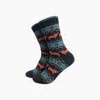 Highland Cow Fair Isle Bamboo Socks in Black/Green (UK 7-11)