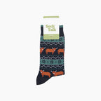 Highland Cow Fair Isle Bamboo Socks in Black/Green (UK 7-11)
