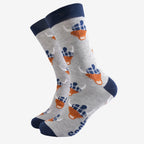 Bamboo Socks - Grey/Navy Blue, Highland Cow Tartan Hat (UK 7-11)