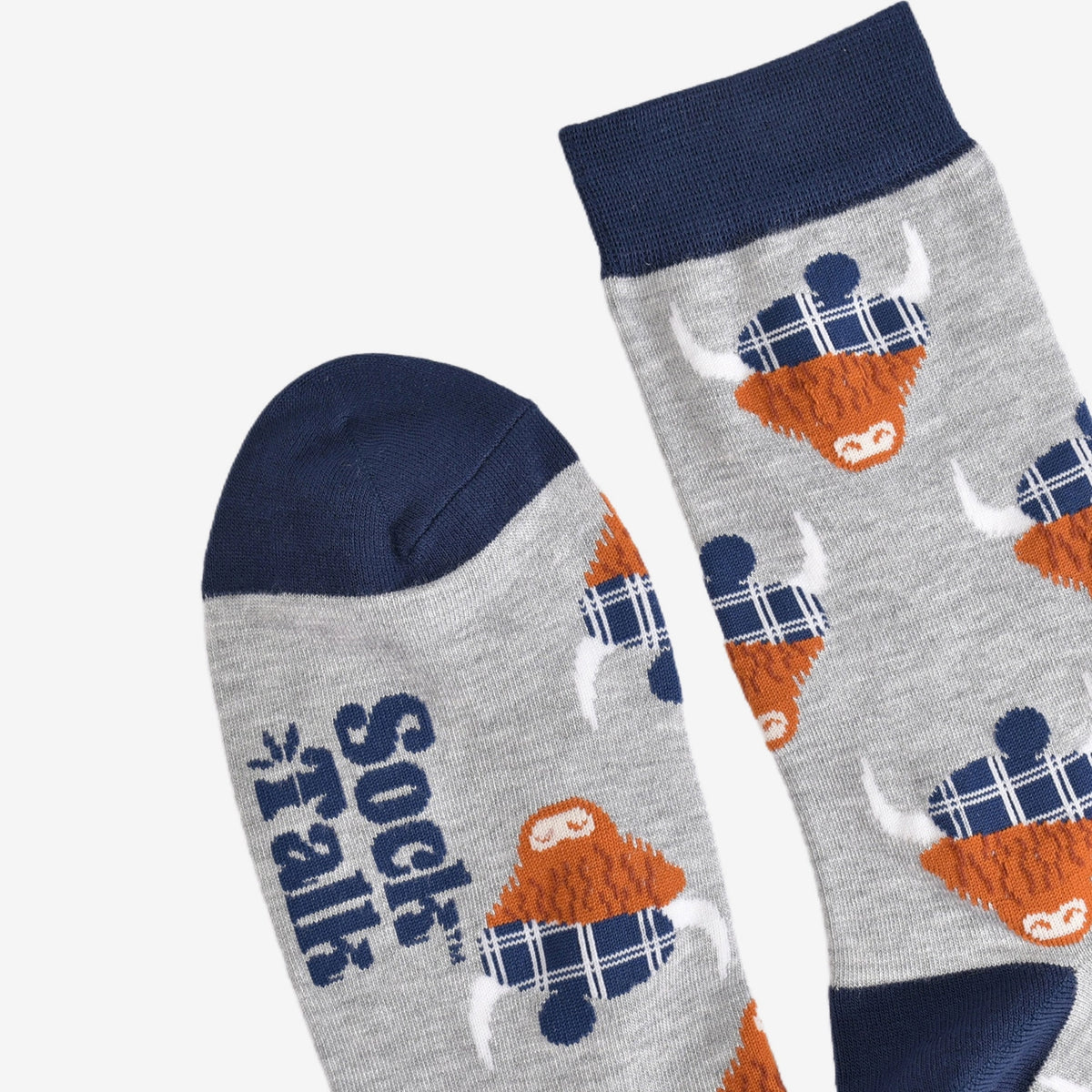 Bamboo Socks - Grey/Navy Blue, Highland Cow Tartan Hat (UK 7-11)