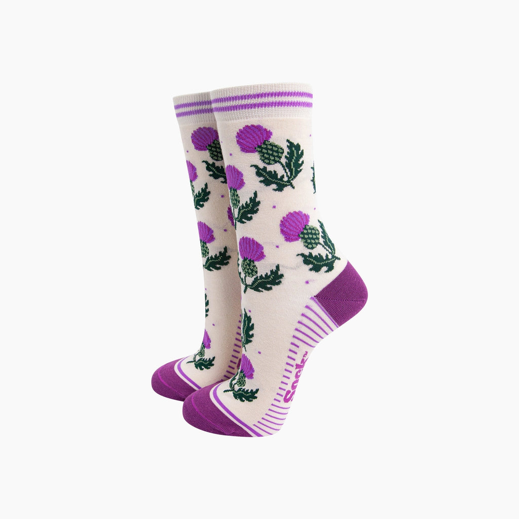 Scottish Thistles Bamboo Socks in Cream (UK3-7)