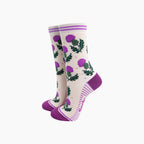 Scottish Thistles Bamboo Socks in Cream (UK3-7)