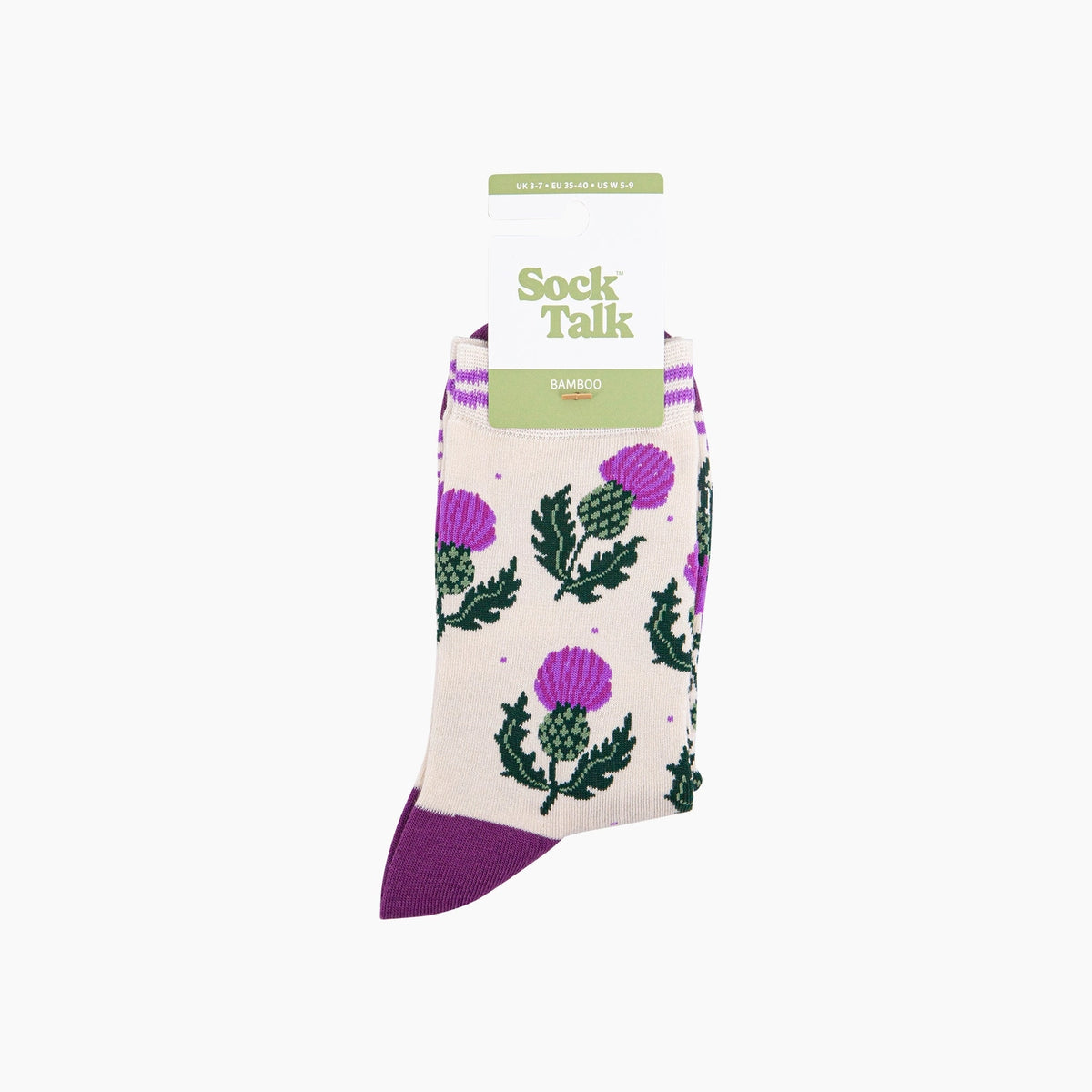 Scottish Thistles Bamboo Socks in Cream (UK3-7)