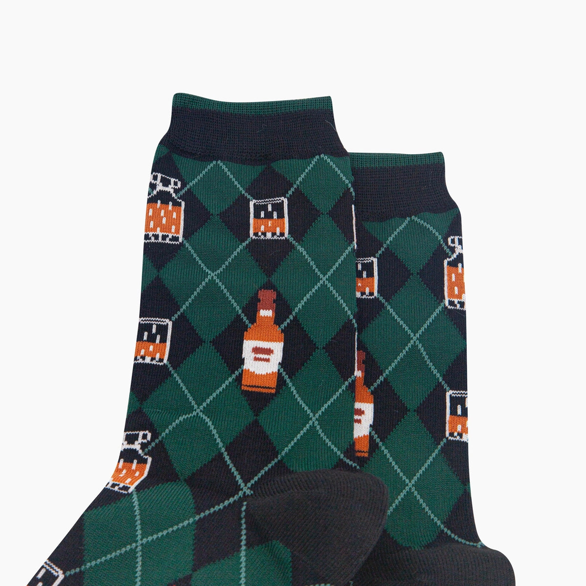 Whisky Argyle Bamboo Socks in Black/Green (UK 7-11)