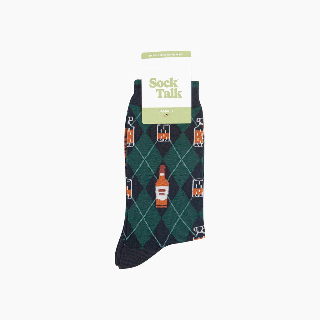 Whisky Argyle Bamboo Socks in Black/Green (UK 7-11)