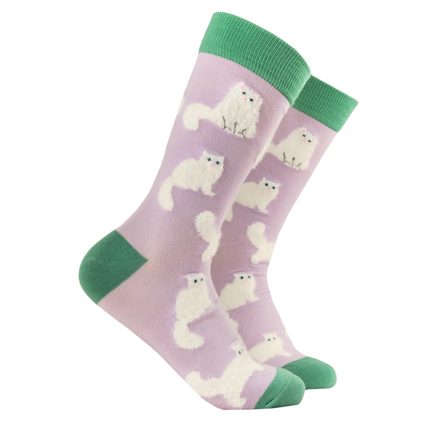 Fluffy White Cats Socks-Lilac/ S