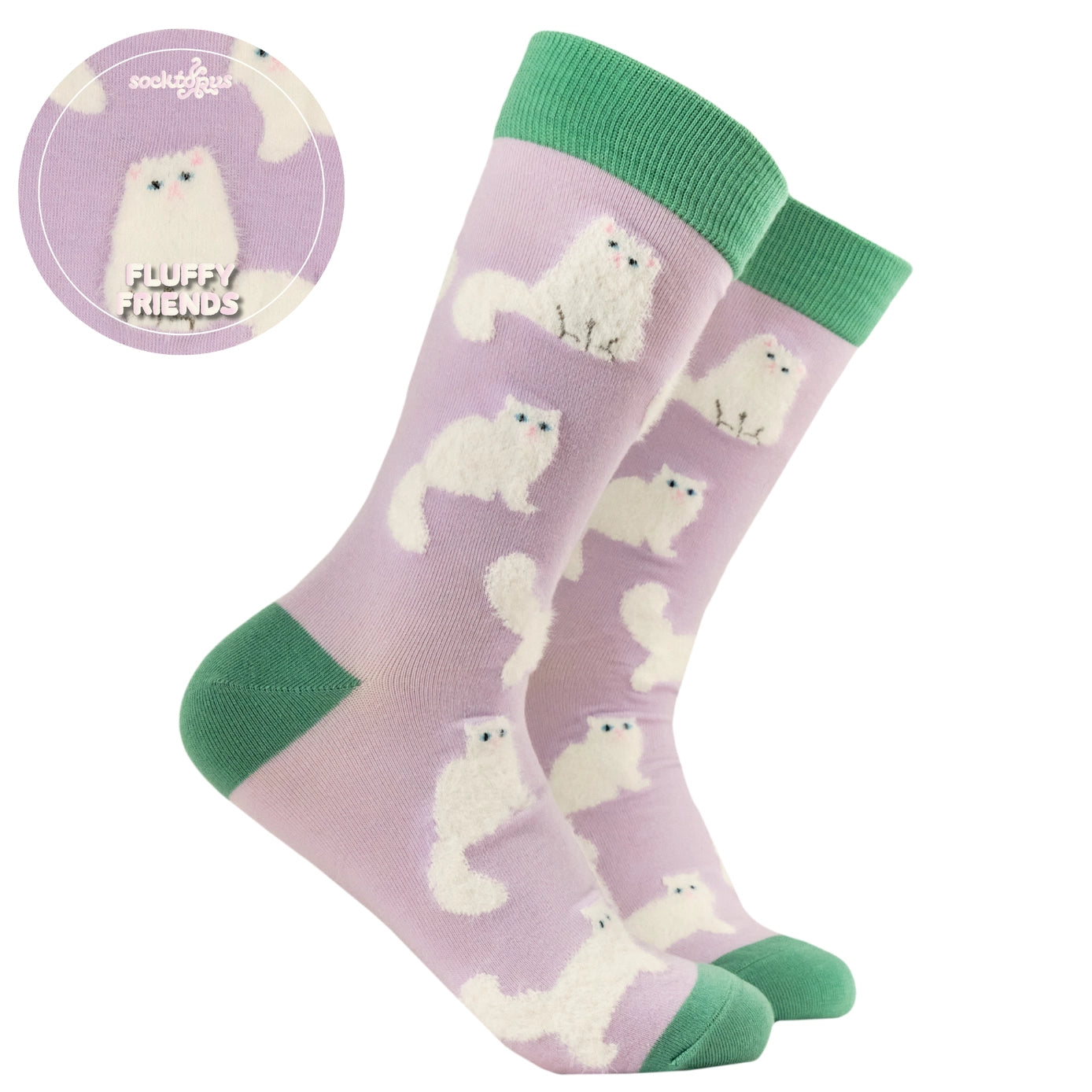 Fluffy White Cats Socks-Lilac/ S