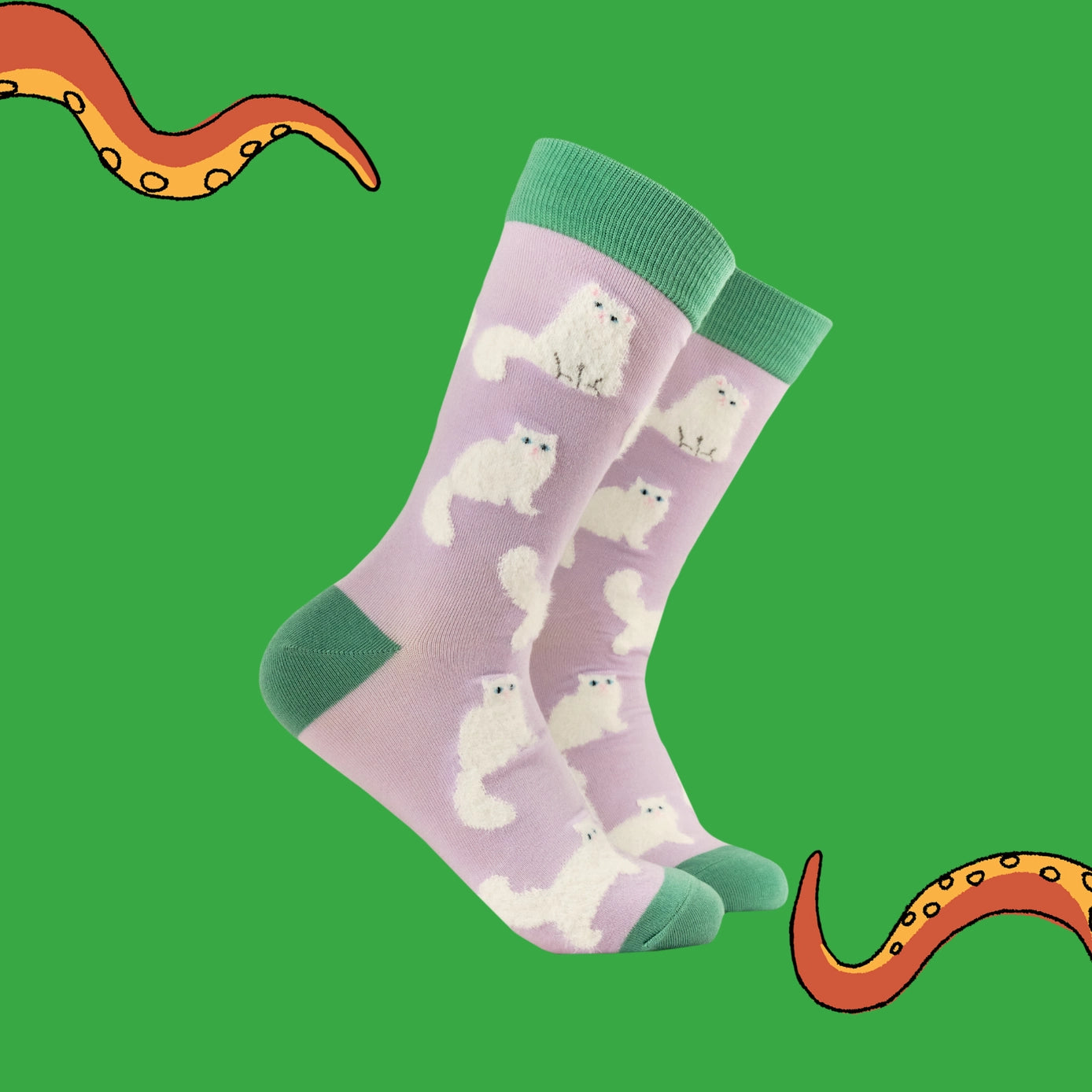 Fluffy White Cats Socks-Lilac/ S