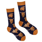 Highland Cow Socks-Och Aye the Moo!Dark Blue