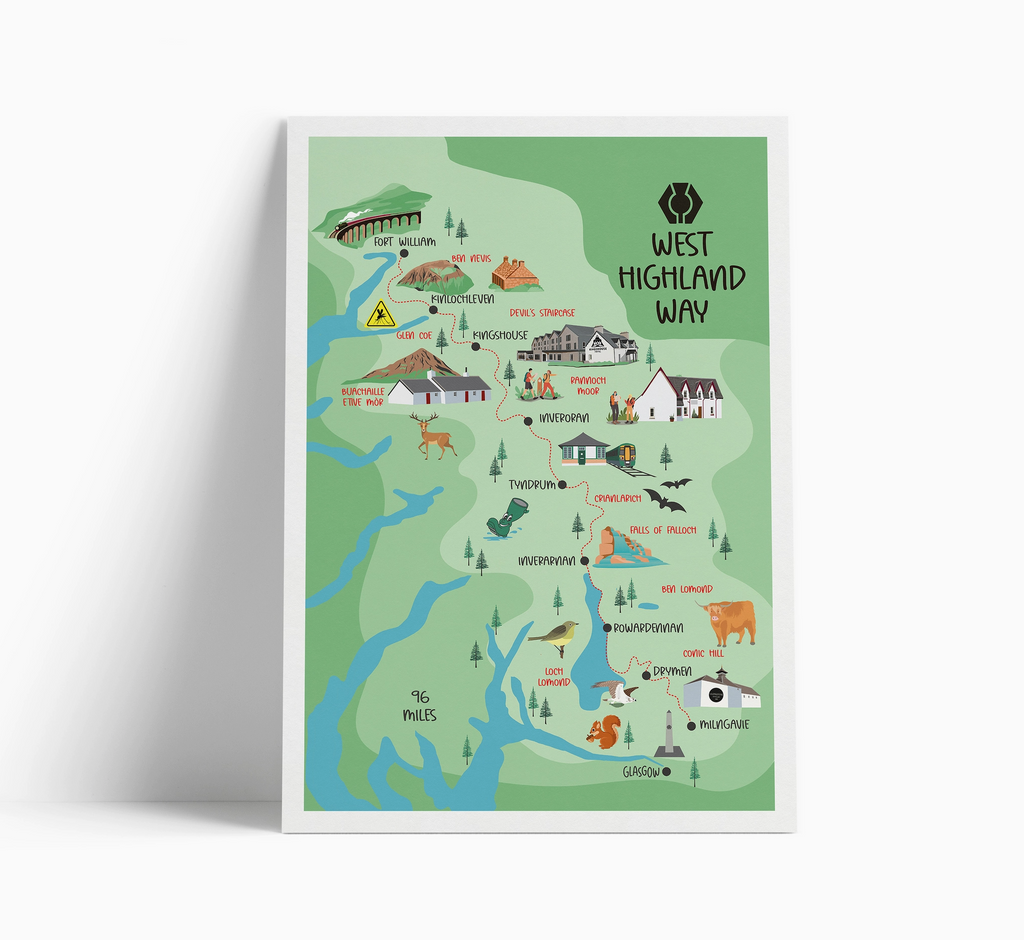 Illustrated print of Scotland - A4 Size
