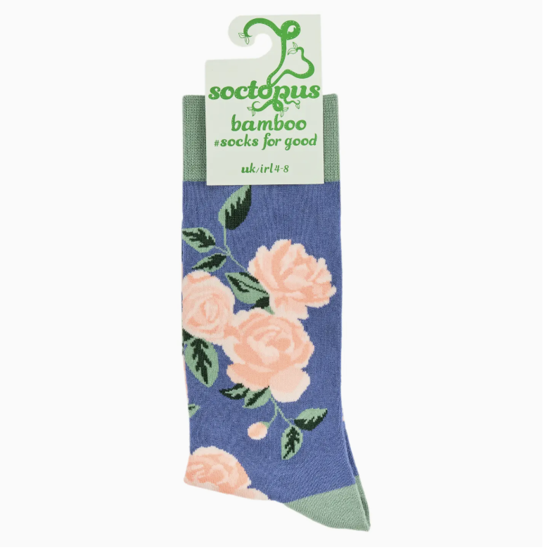 Rose Floral Bamboo Socks-Blue/ S