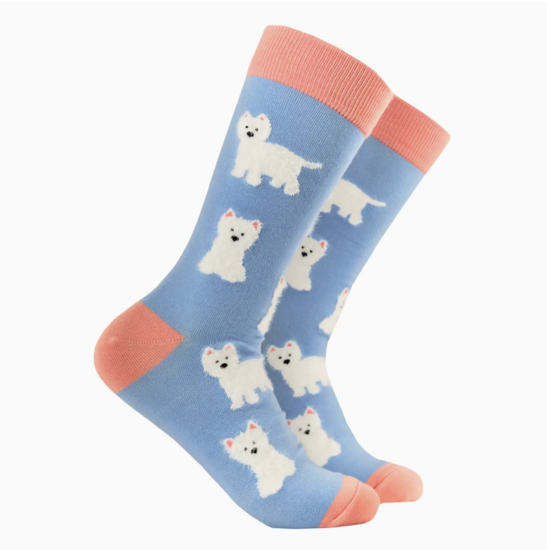 Fluffy Westies Socks-Blue/ S