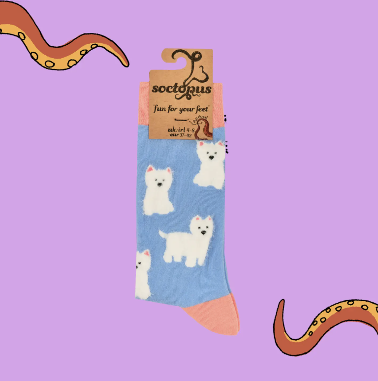 Fluffy Westies Socks-Blue/ S