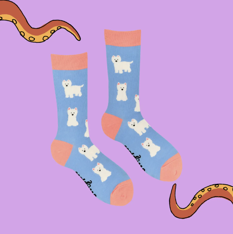 Fluffy Westies Socks-Blue/ S