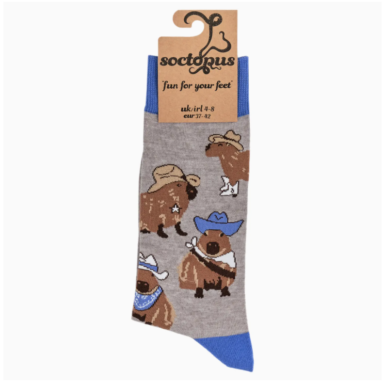 Cowboy Capybara Socks-Grey/ S