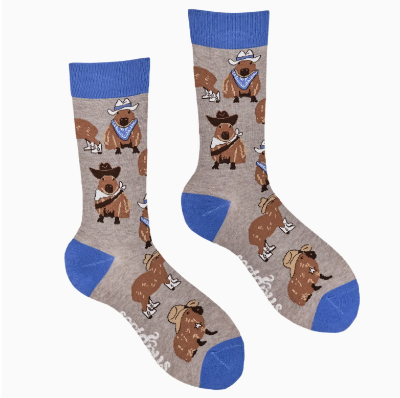 Cowboy Capybara Socks-Grey/ S