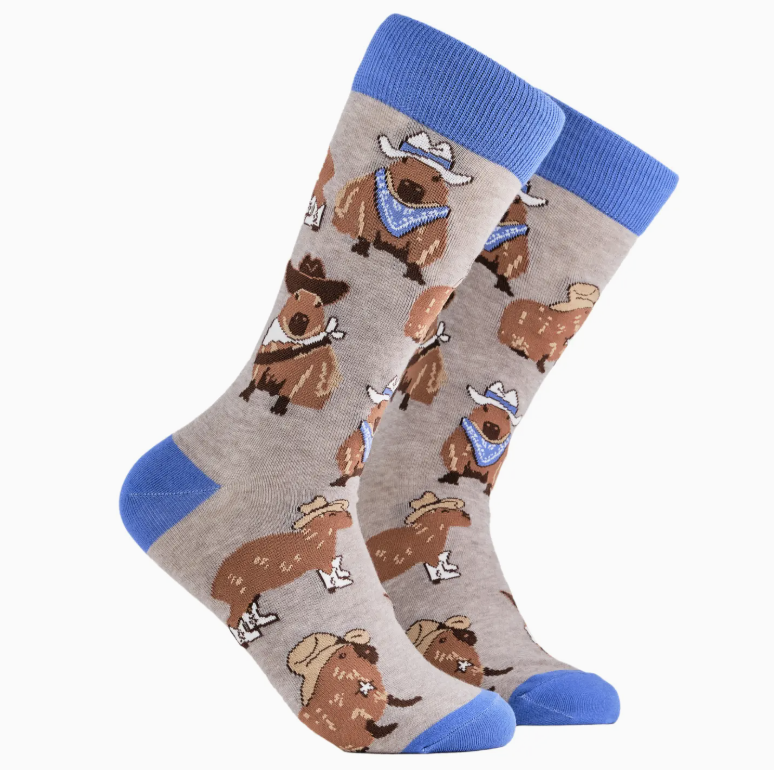 Cowboy Capybara Socks-Grey/ S