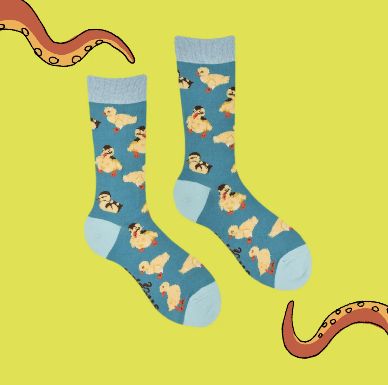 Fluffy Ducklings Socks-Green/ S