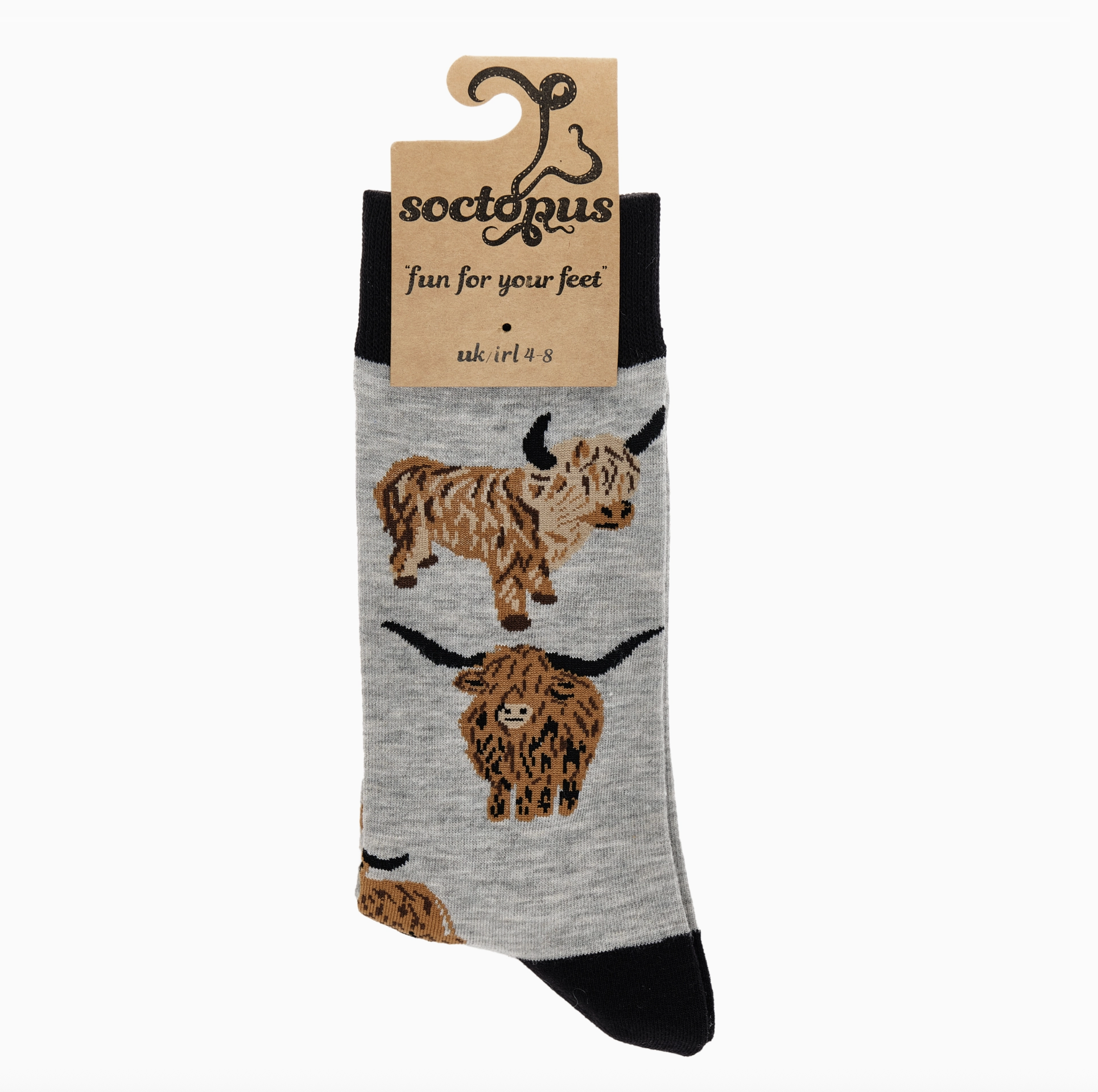 Highland Cow Socks-Grey/ S
